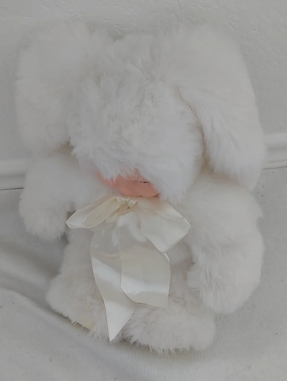 ANNE GEDDES Plush White Bunny Baby Doll with Satin Bow NWOT